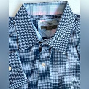 Johnston &‎ Murphy Men's XXL Tailored Fit Blue Gray Check Long Sleeve Button Up